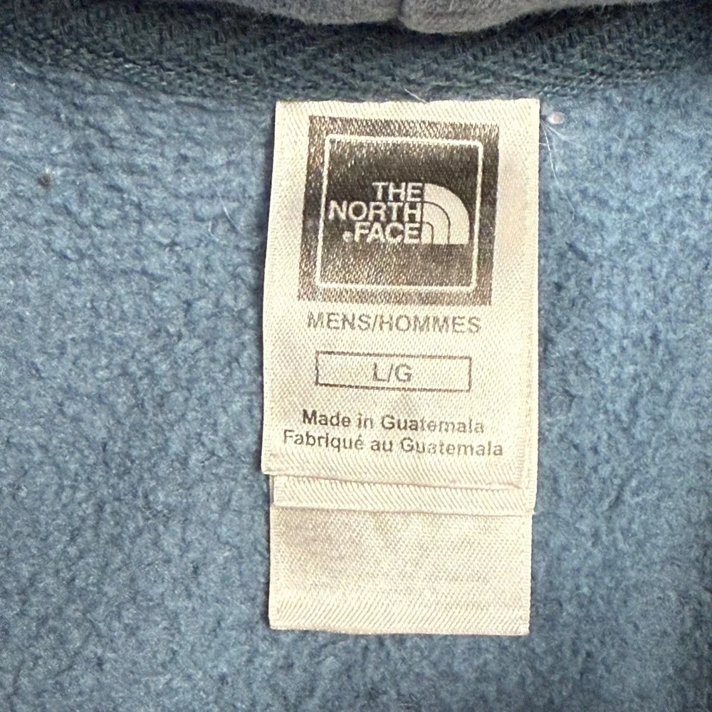The North Face Hoodie Mens L Dusty Blue & Yellow Spell Out Logo Pullover‎